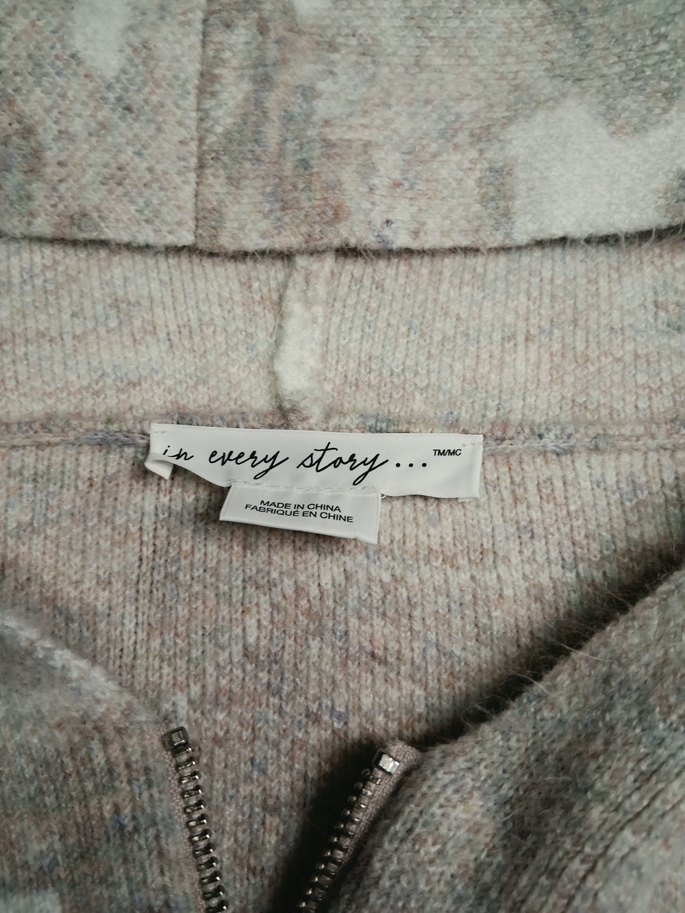 Neutral Camo Zip-Up Hoodie Sweater - Lightweight Taupe & Cream - Picture 7 of 8